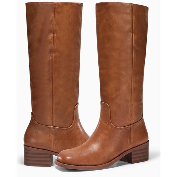 Women's Knee High Boots Square Toe Chunky Block Heel Tall Comfortable Shoes - Picture 5 of 6